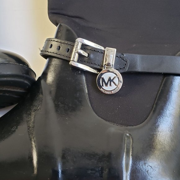 Michael Kors Black Rubber Tall Rain Boots Pull On Logo Charm Detail - Picture 12 of 15